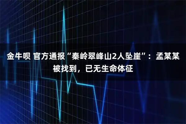 金牛呗 官方通报“秦岭翠峰山2人坠崖”：孟某某被找到，已无生命体征